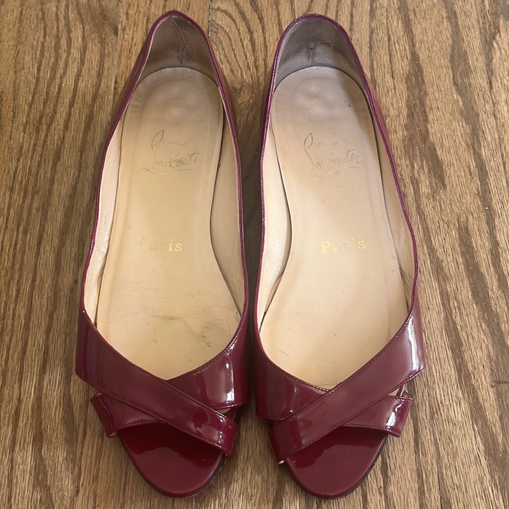 Christian Louboutin Patent Open Toe Flats